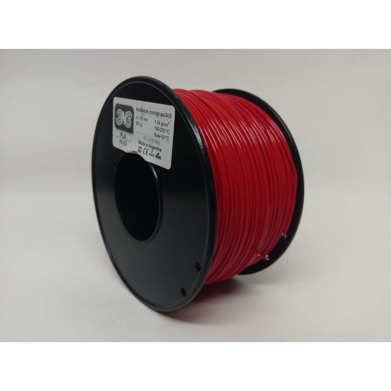 Filamento 3N3 PLA 1.75mm ROJO 500grs